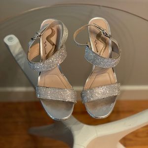 Silver wedge sandals size 6